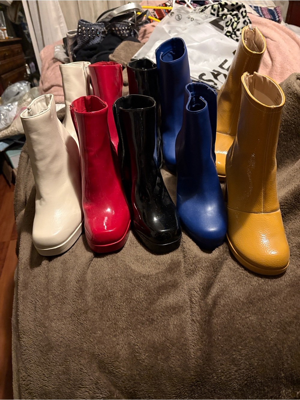 Patent Platform Ankle Boots in White, Red, Black, Blue & Yellow
